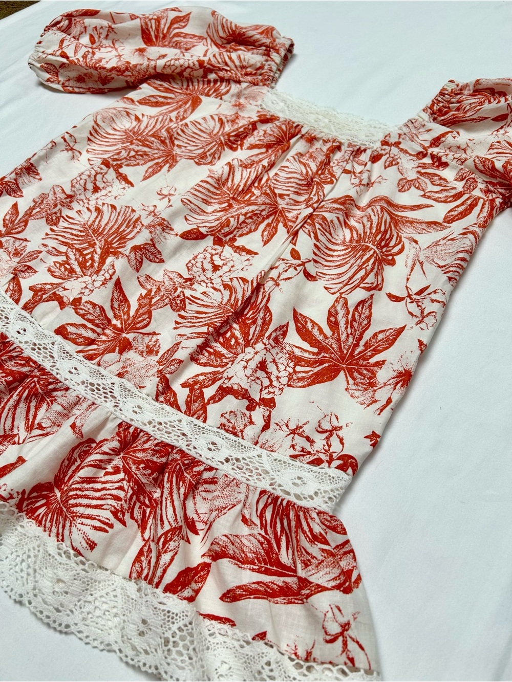 NICOLE MILLER ARTELIER PEASANT BOHO TOP, SIZE SMALL, TERRA COTTA COLOR LEAVES